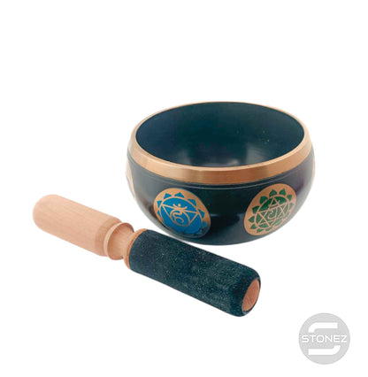 600303001 Cuenco Tibetano 4 Metales Grabado 7 Chakra 12 Cms Aprox Color Negro