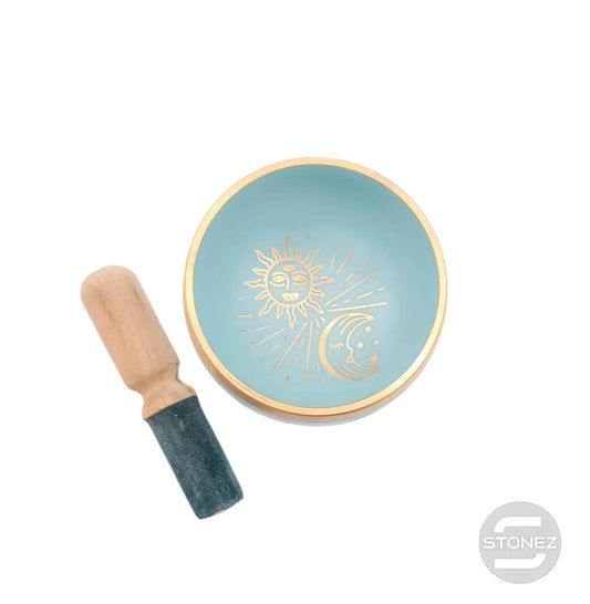 600303015 Cuenco Tibetano 4 Metales 11 Cms Aprox Color Celeste Grabado Sol Y Luna