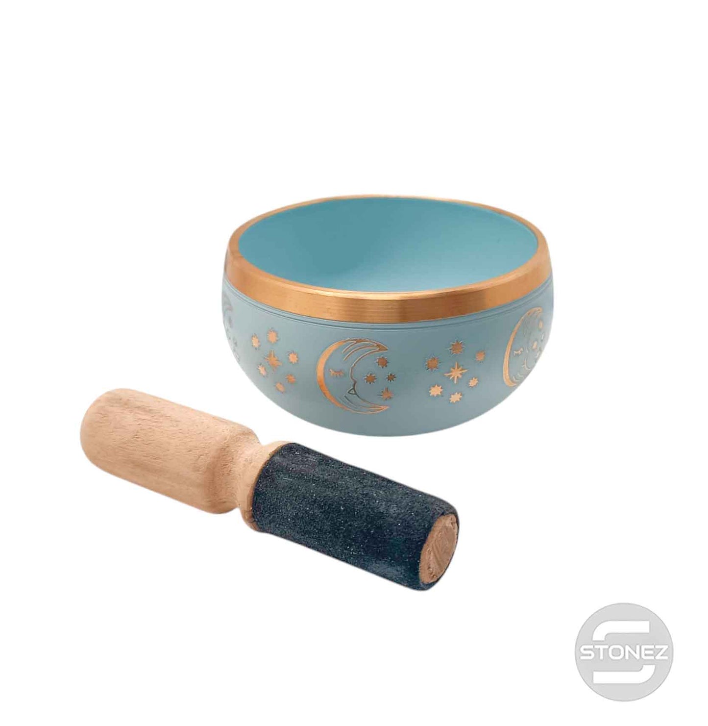 600303015 Cuenco Tibetano 4 Metales 11 Cms Aprox Color Celeste Grabado Sol Y Luna