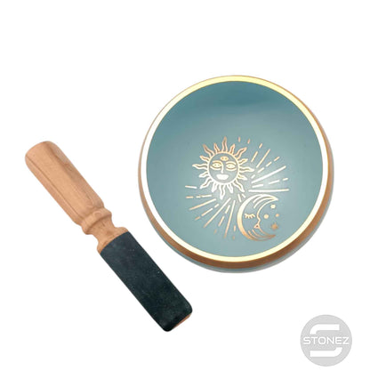 600303016 Cuenco Tibetano 4 Metales 12,5 Cms Aprox Color Celeste Grabado Sol Y Luna - stonez