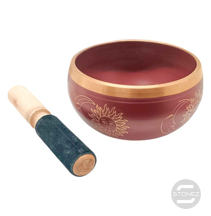 600303020 Cuenco Tibetano 4 Metales 14 Cms Aprox Color Burdeos Grabado Sol Y Luna - stonez