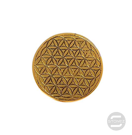 600303070-12 Porta Incienso De Metal Dorado Semilla De La Vida 10,5 Cms Aprox