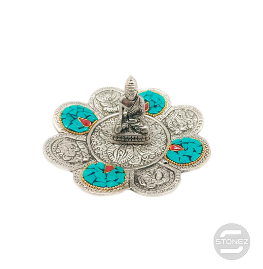 600303081 Porta Incienso Buda De Metal Y Piedra Turquesina 12 Cms Aprox