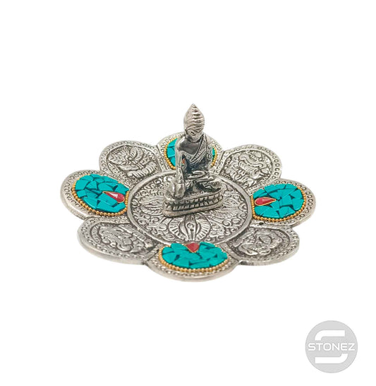 600303081 Porta Incienso Buda De Metal Y Piedra Turquesina 12 Cms Aprox