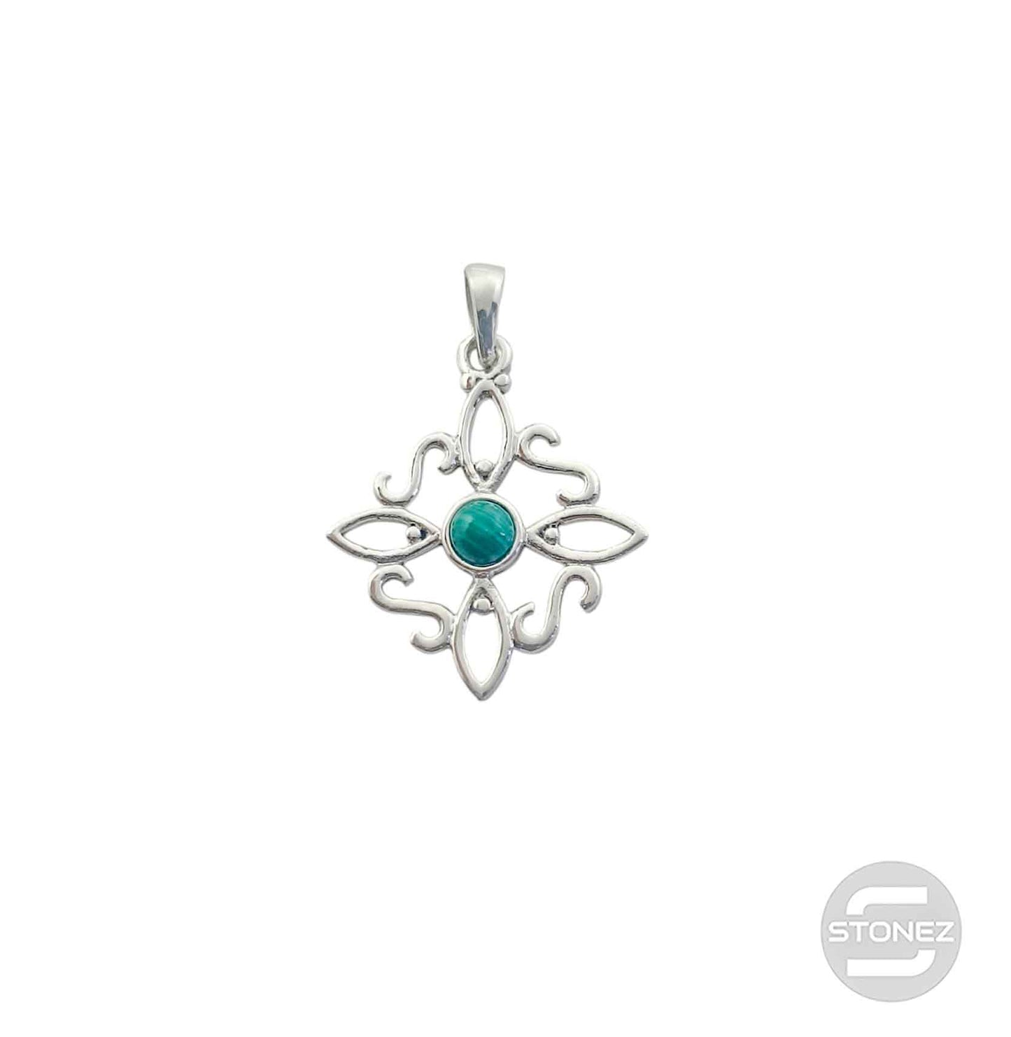 600303558-08 Colgante Plata 925 Nudo De Brujas Con Piedra Malaquita 20 mm Aprox