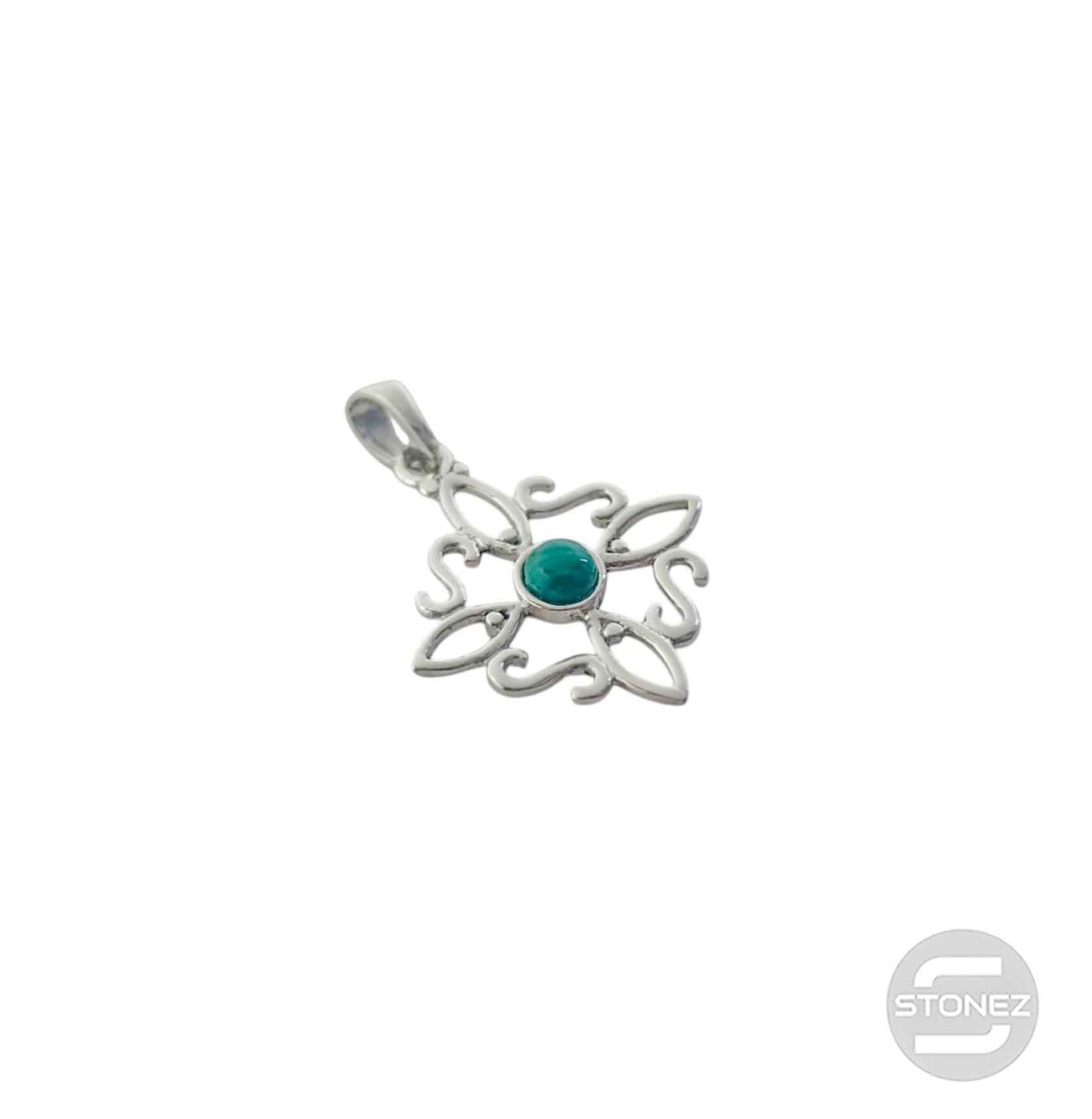 600303558-08 Colgante Plata 925 Nudo De Brujas Con Piedra Malaquita 20 mm Aprox