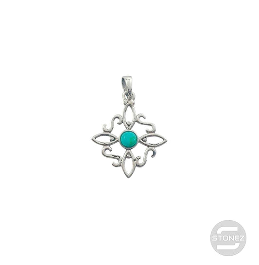 600303558-11 Colgante Plata 925 Nudo De Brujas Con Piedra Turquesina 20 mm Aprox