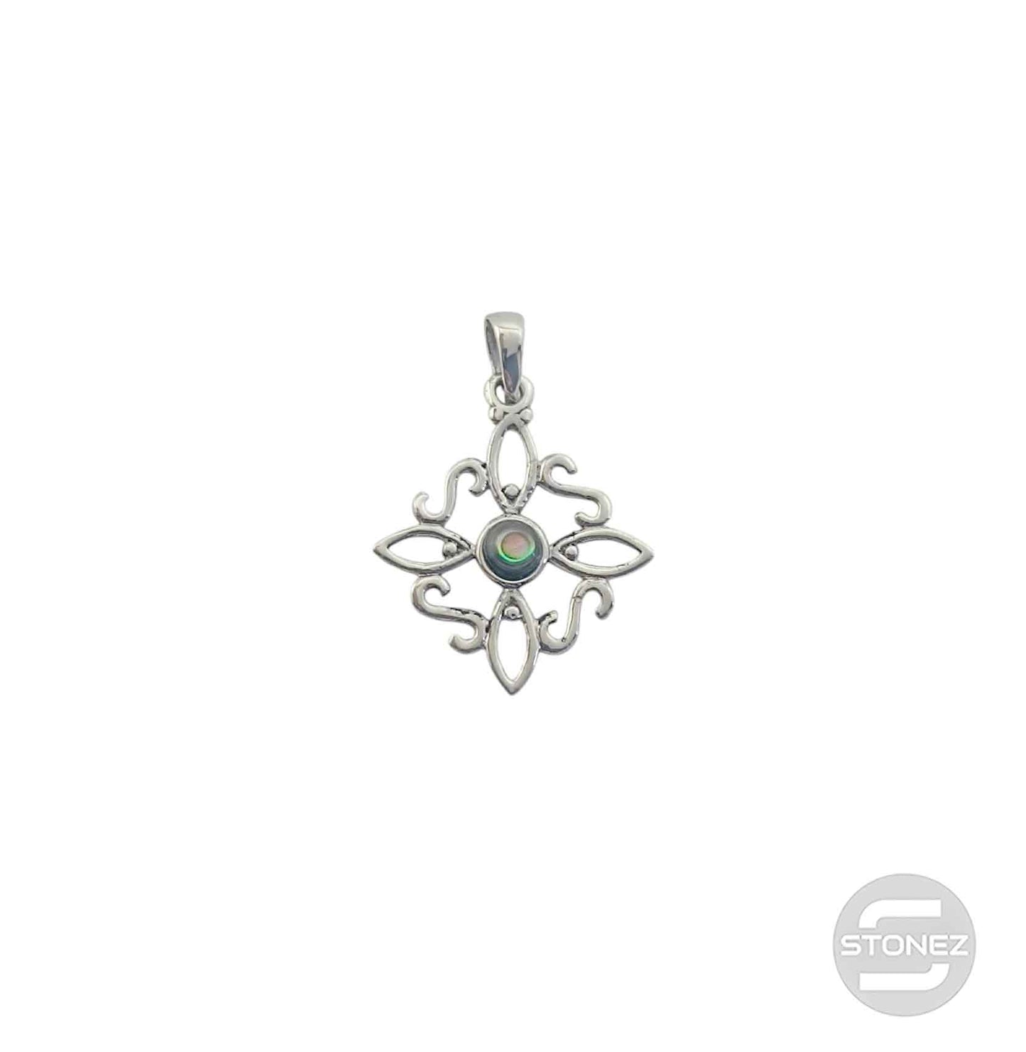 600303558-12 Colgante Plata 925 Nudo De Brujas Con Piedra Abalon 20 mm Aprox