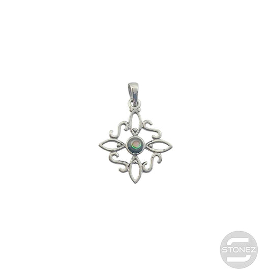 600303558-12 Colgante Plata 925 Nudo De Brujas Con Piedra Abalon 20 mm Aprox