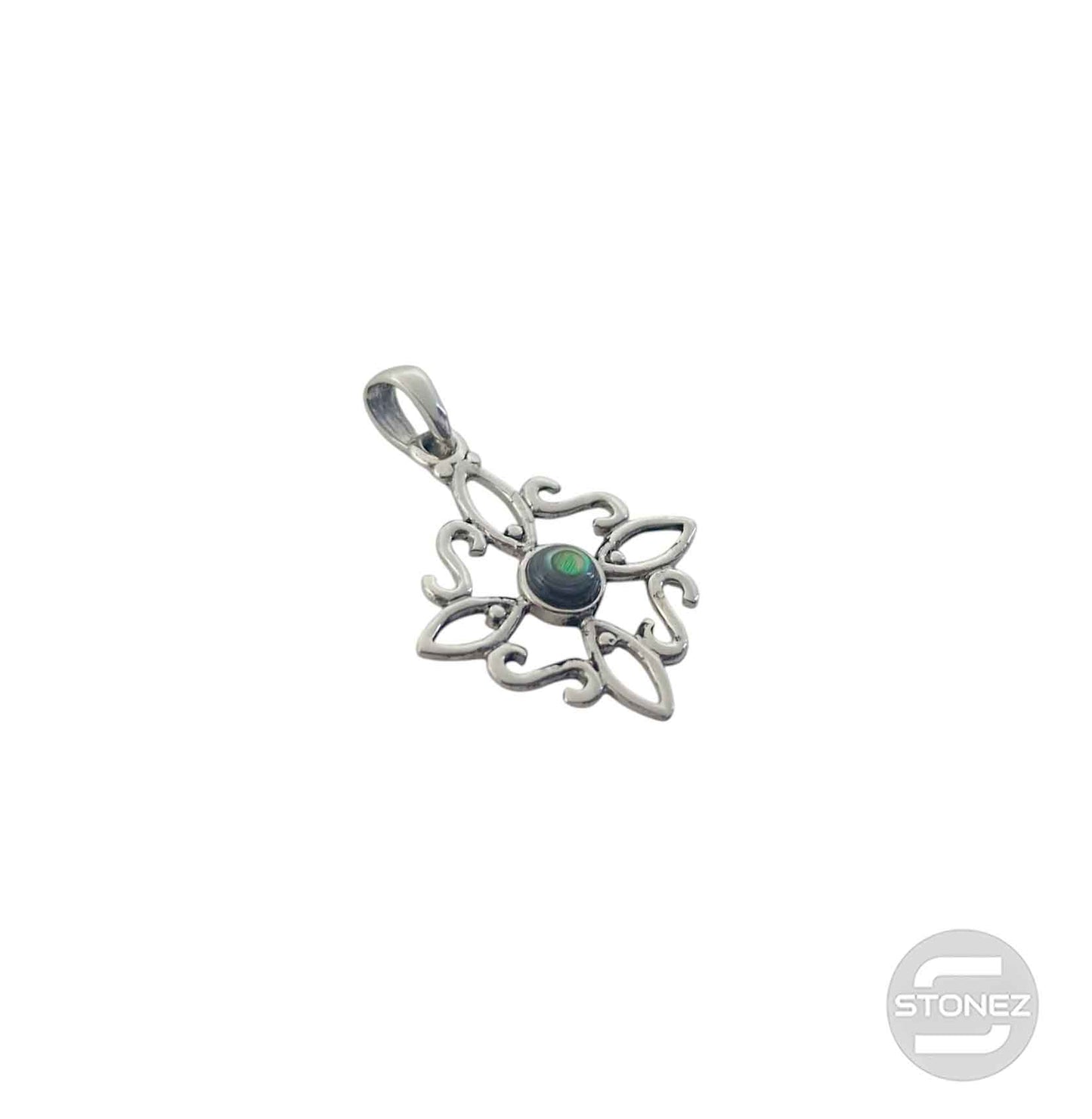 600303558-12 Colgante Plata 925 Nudo De Brujas Con Piedra Abalon 20 mm Aprox