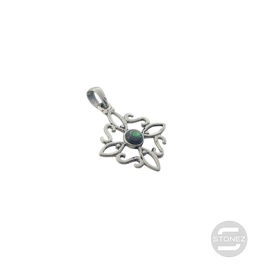 600303558-12 Colgante Plata 925 Nudo De Brujas Con Piedra Abalon 20 mm Aprox