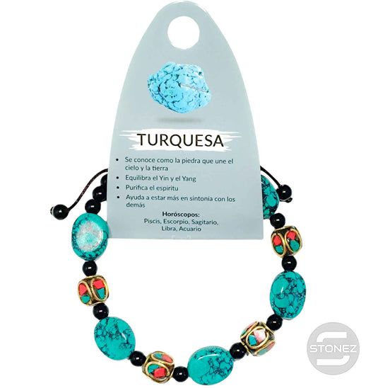 600401783 Pulsera Adaptable Macramé Cuentas Tibetanas Y Turquesina (Los modelos pueden variar como en la foto)