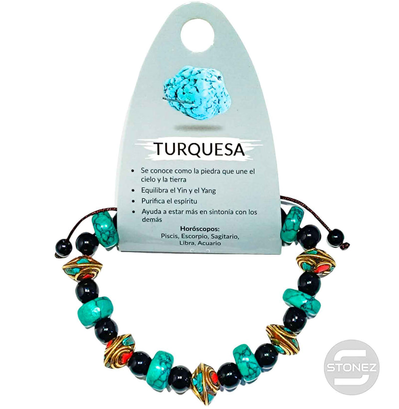 Load image into Gallery viewer, 600401783 Pulsera Adaptable Macramé Cuentas Tibetanas Y Turquesina (Los modelos pueden variar como en la foto)
