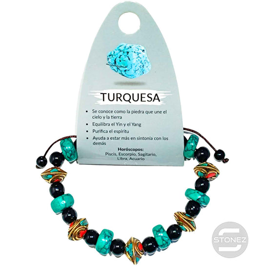 600401783 Pulsera Adaptable Macramé Cuentas Tibetanas Y Turquesina (Los modelos pueden variar como en la foto)