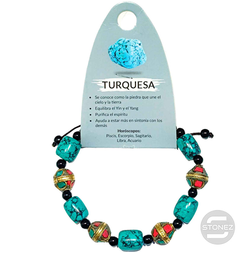 Load image into Gallery viewer, 600401783 Pulsera Adaptable Macramé Cuentas Tibetanas Y Turquesina (Los modelos pueden variar como en la foto)
