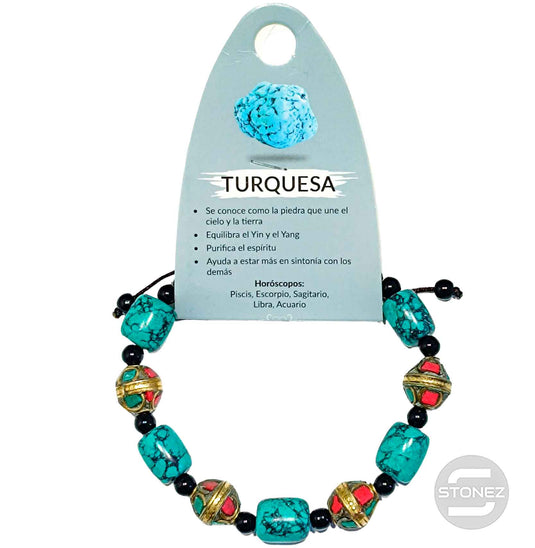 600401783 Pulsera Adaptable Macramé Cuentas Tibetanas Y Turquesina (Los modelos pueden variar como en la foto)