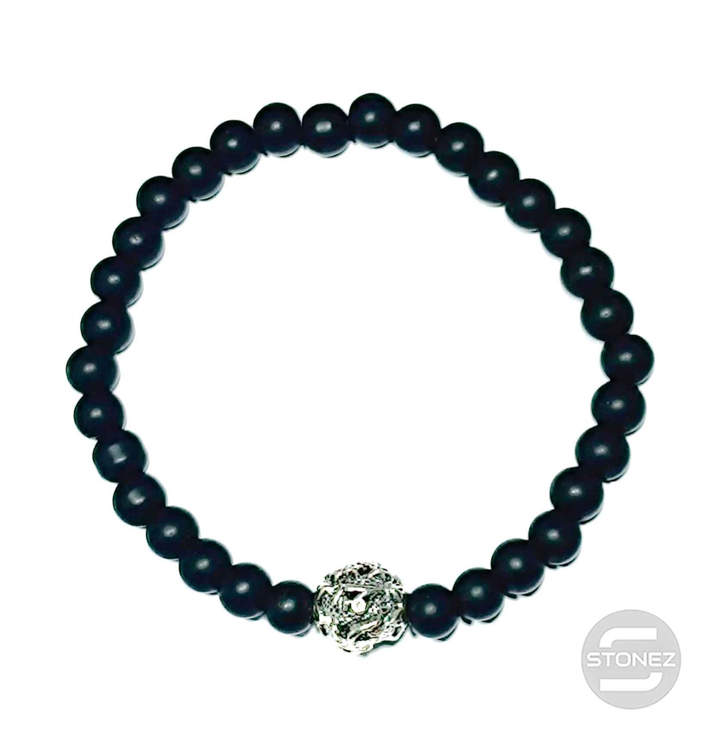 600401793-02 Pulsera Tibetana De Piedra Shaligram 6 mm Y Entrepieza Om Mani