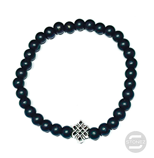 600401793-03 Pulsera Tibetana De Piedra Shaligram 6 mm Y Entrepieza Nudo Sin Fin