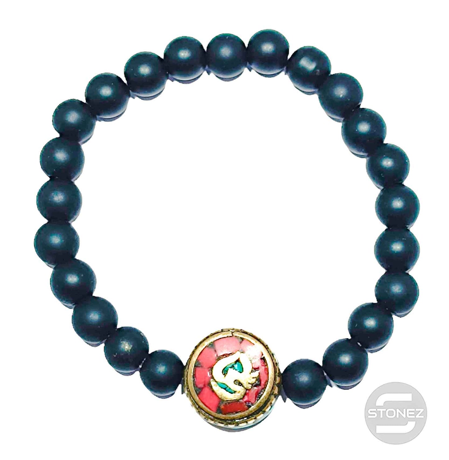 600401795 Pulsera De Piedra Shaligram 8 mm Y Entrepieza Tibetana