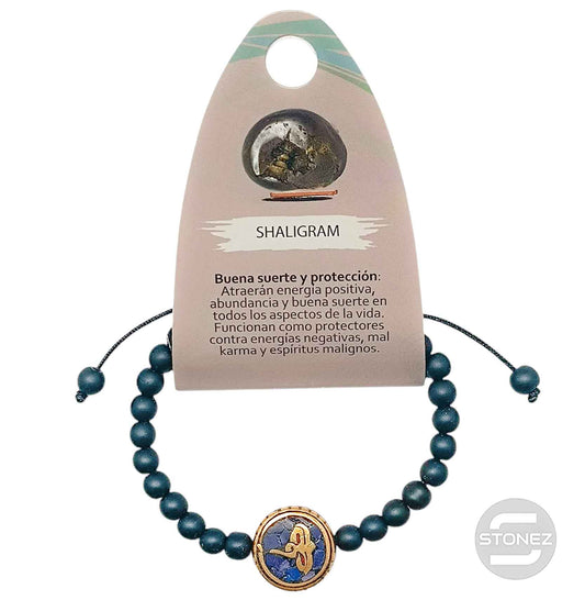 600402928 Pulsera De Piedra Shaligram 6 mm Y Entrepieza Tibetana (La Entre pieza Puede Variar)