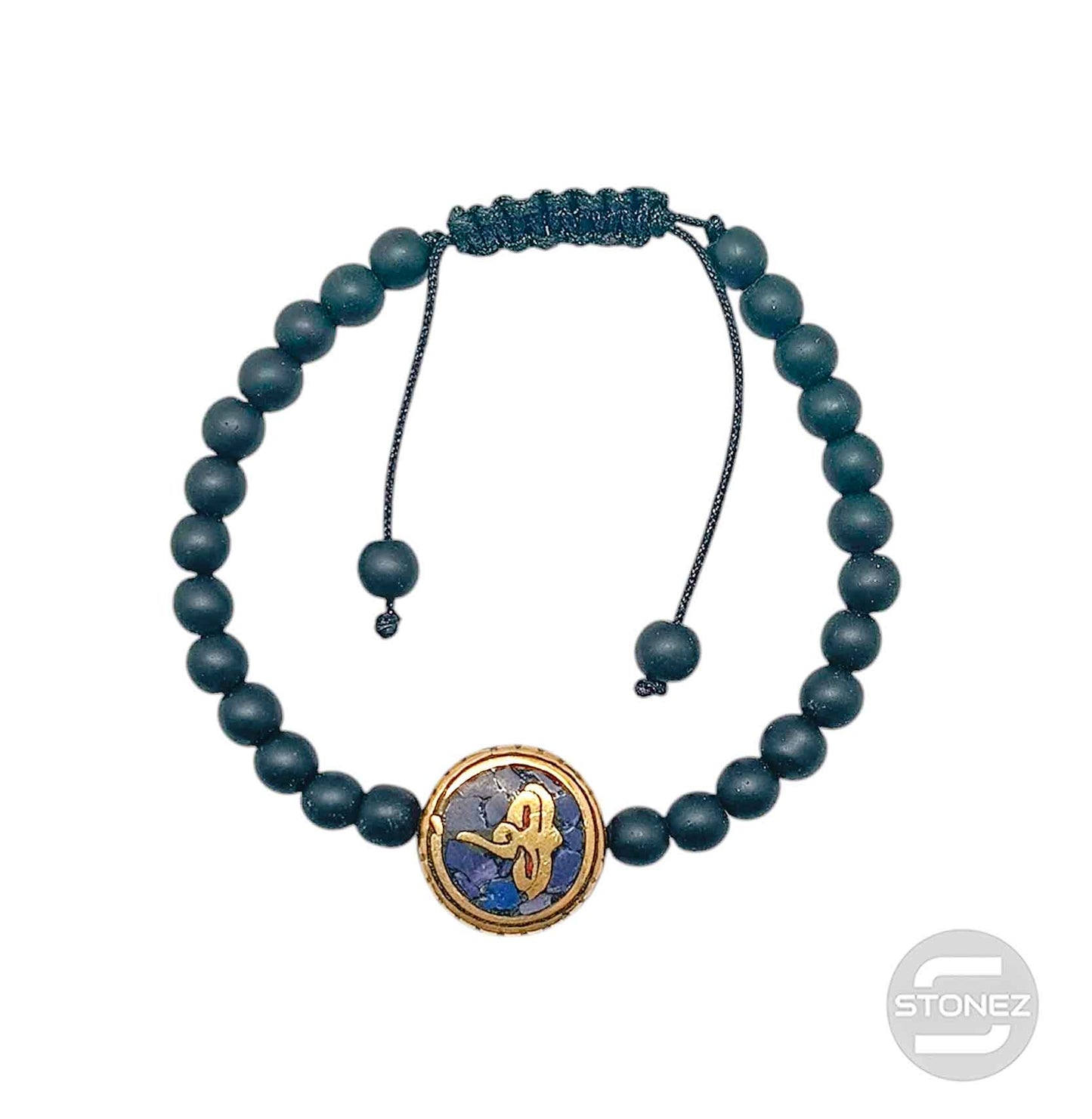 600402928 Pulsera De Piedra Shaligram 6 mm Y Entrepieza Tibetana (La Entre pieza Puede Variar)