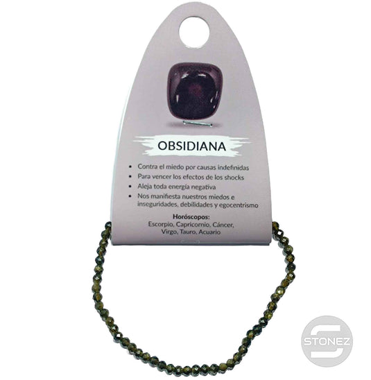 600601907 Pulsera Facetada Obsidiana Dorada 3 mm