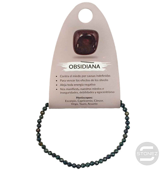 600601909 Pulsera Facetada Obsidiana Plata 3 mm