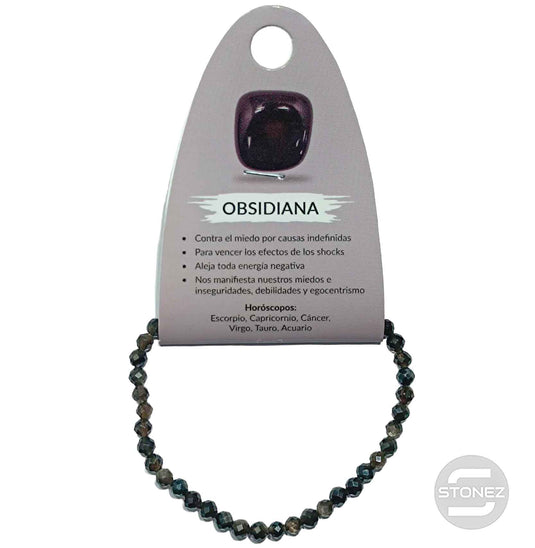 600601910 Pulsera Facetada Obsidiana Plata 4 mm