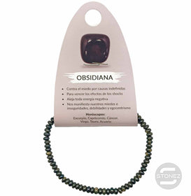 600601911 Pulsera Obsidiana Dorada Disco 2X4 mm