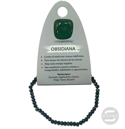 600601914 Pulsera Facetada Obsidiana 3X4 mm