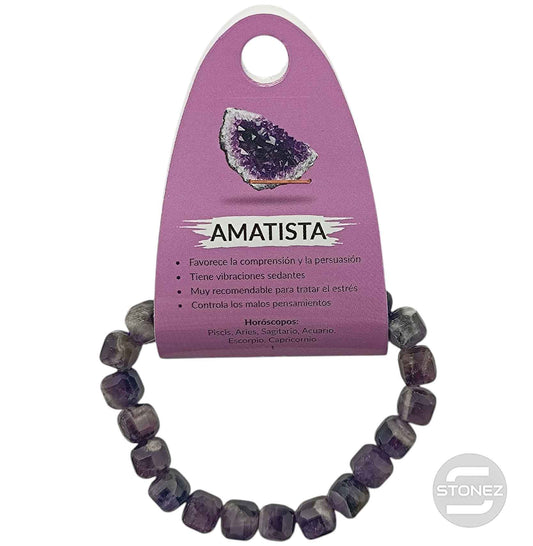 600603216 Pulsera Facetada Amatista 8x8 mm Cubo