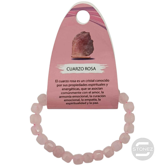600603219 Pulsera Facetada Cuarzo Rosa 7x7 mm Cubo