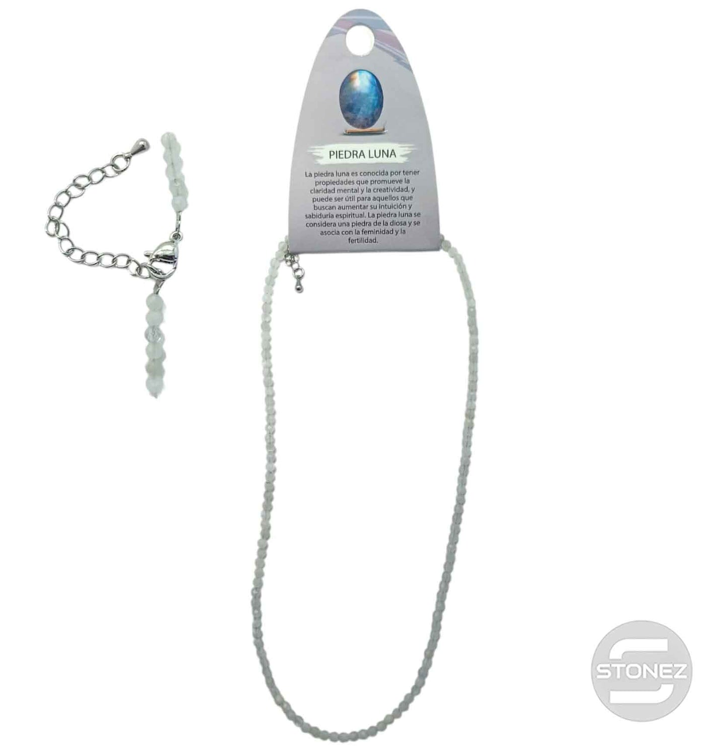 600603692 Collar Piedra Luna 3 mm Facetada 40+5 Cms Cierre Acero
