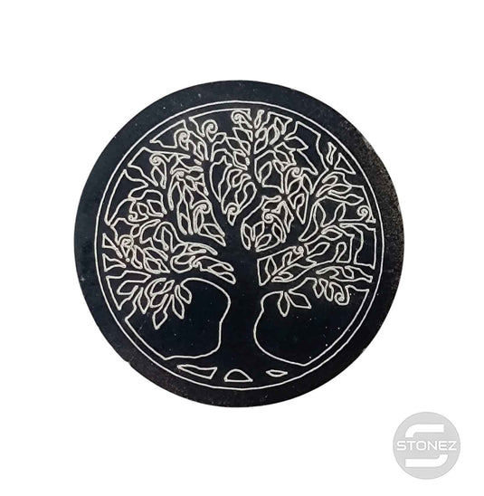 600702499-02 Plato Selenita Pintado Grabado Arbol 10 Cms Aprox