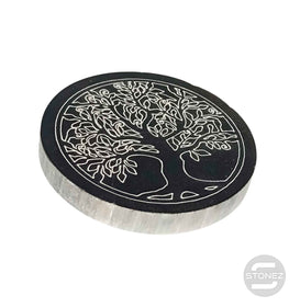 600702499-02 Plato Selenita Pintado Grabado Arbol 10 Cms Aprox