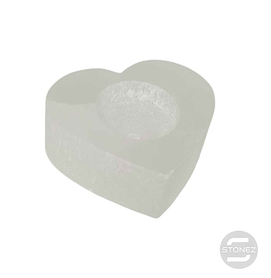 600702506 Porta Vela Selenita Forma Corazón 8 Cms Aprox