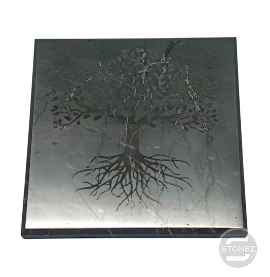 600803857-02 Base Shungita 10x10 Cms Aprox Pulido Grabado Arbol