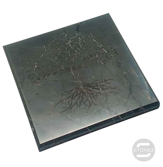 600803857-02 Base Shungita 10x10 Cms Aprox Pulido Grabado Arbol