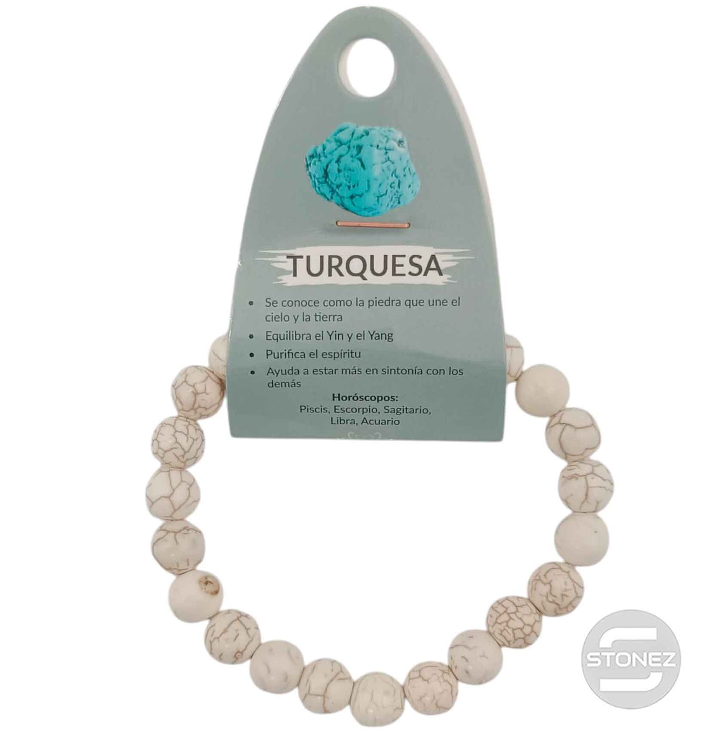 60088-19 Pulsera De Hombre 22 Cms Aprox Turquesina Blanca 10 mm