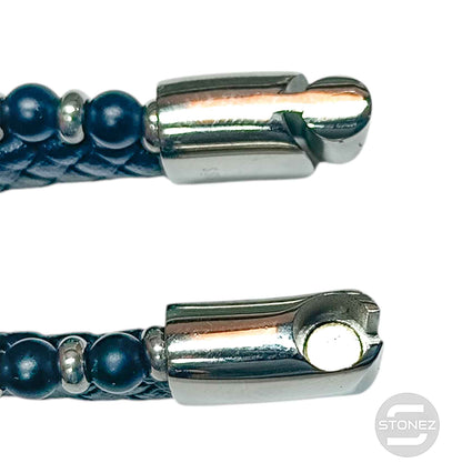 60177-05 Pulsera Acero Timón Cuero Trenzado Y Piedra 22Cms Aprox Cierre Iman - stonez
