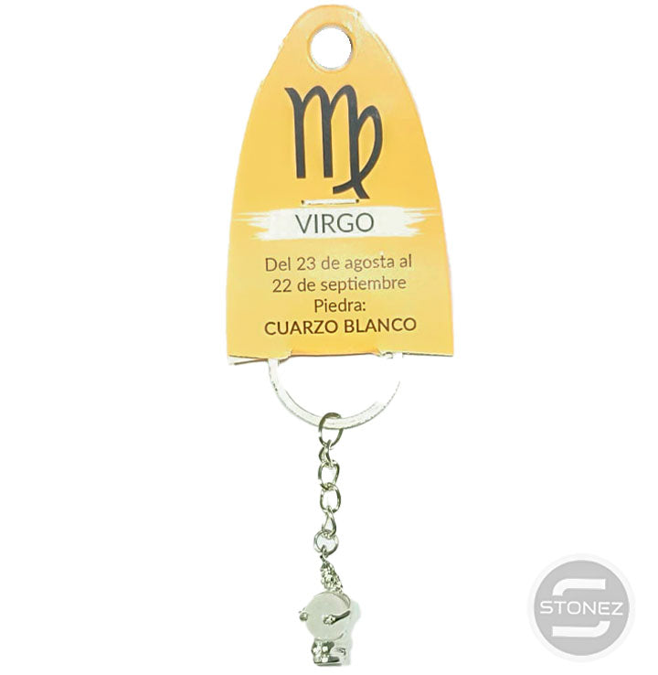 Cargue la imagen en el visor de la galería, 60254-08 Llavero Horóscopo Virgo Piedra Cuarzo Blanco
