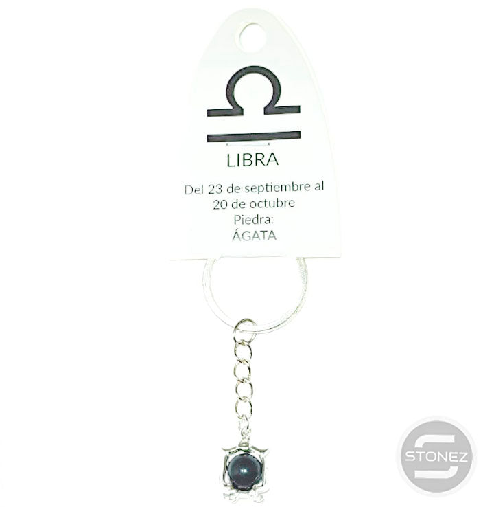 Cargue la imagen en el visor de la galería, 60254-09 Llavero Horóscopo Libra Piedra Ágata
