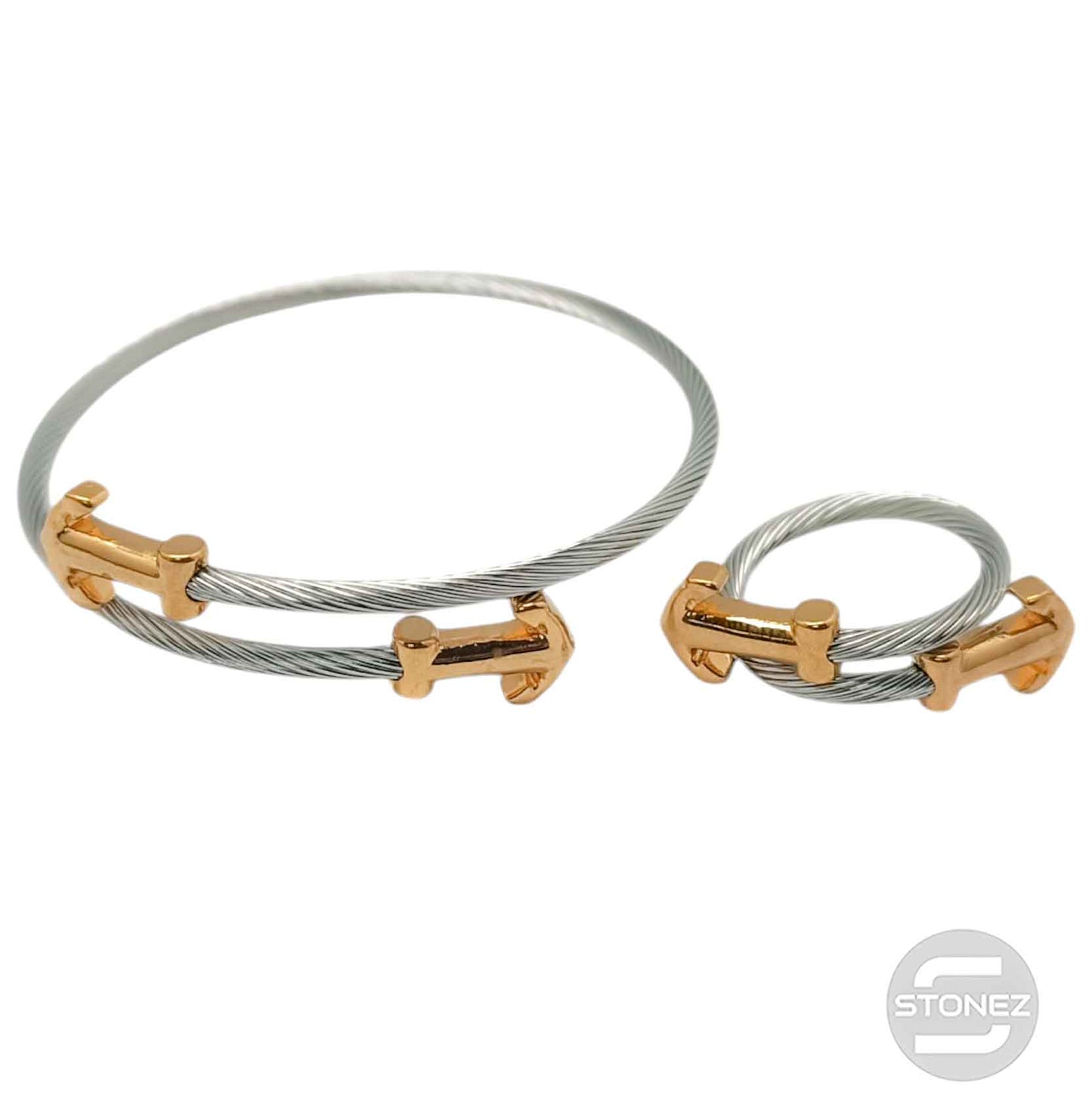 60355-05 Juego De Acero Pulsera y Anillo Ajustable