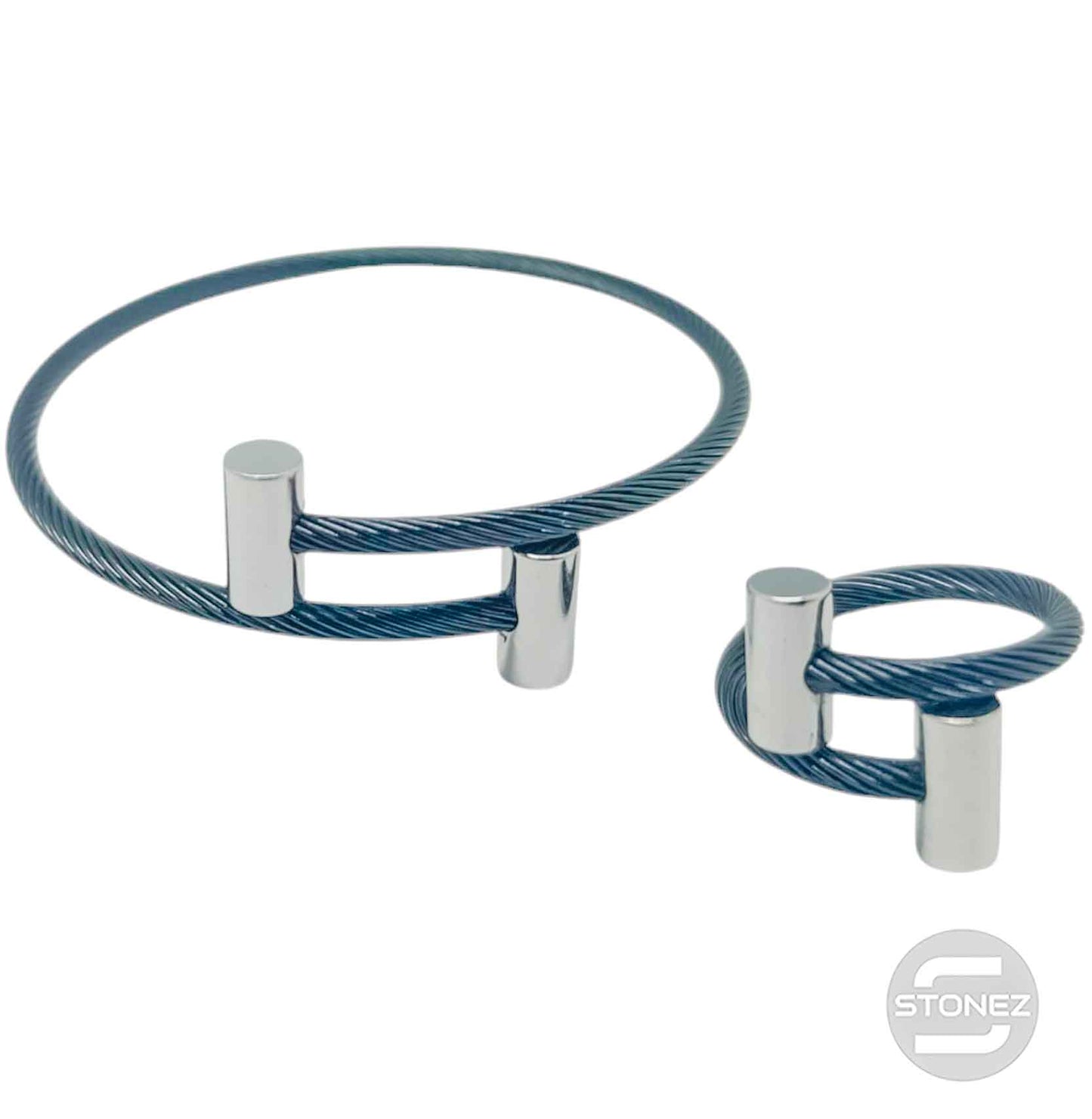 60356-06 Juego De Acero Pulsera y Anillo Ajustable