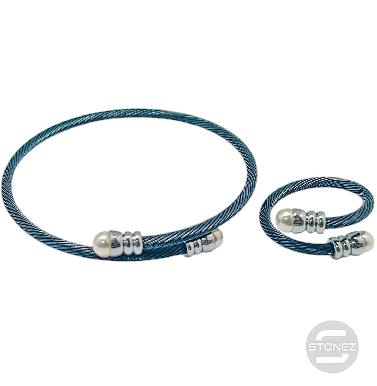 60356-07 Juego De Acero Pulsera y Anillo Ajustable