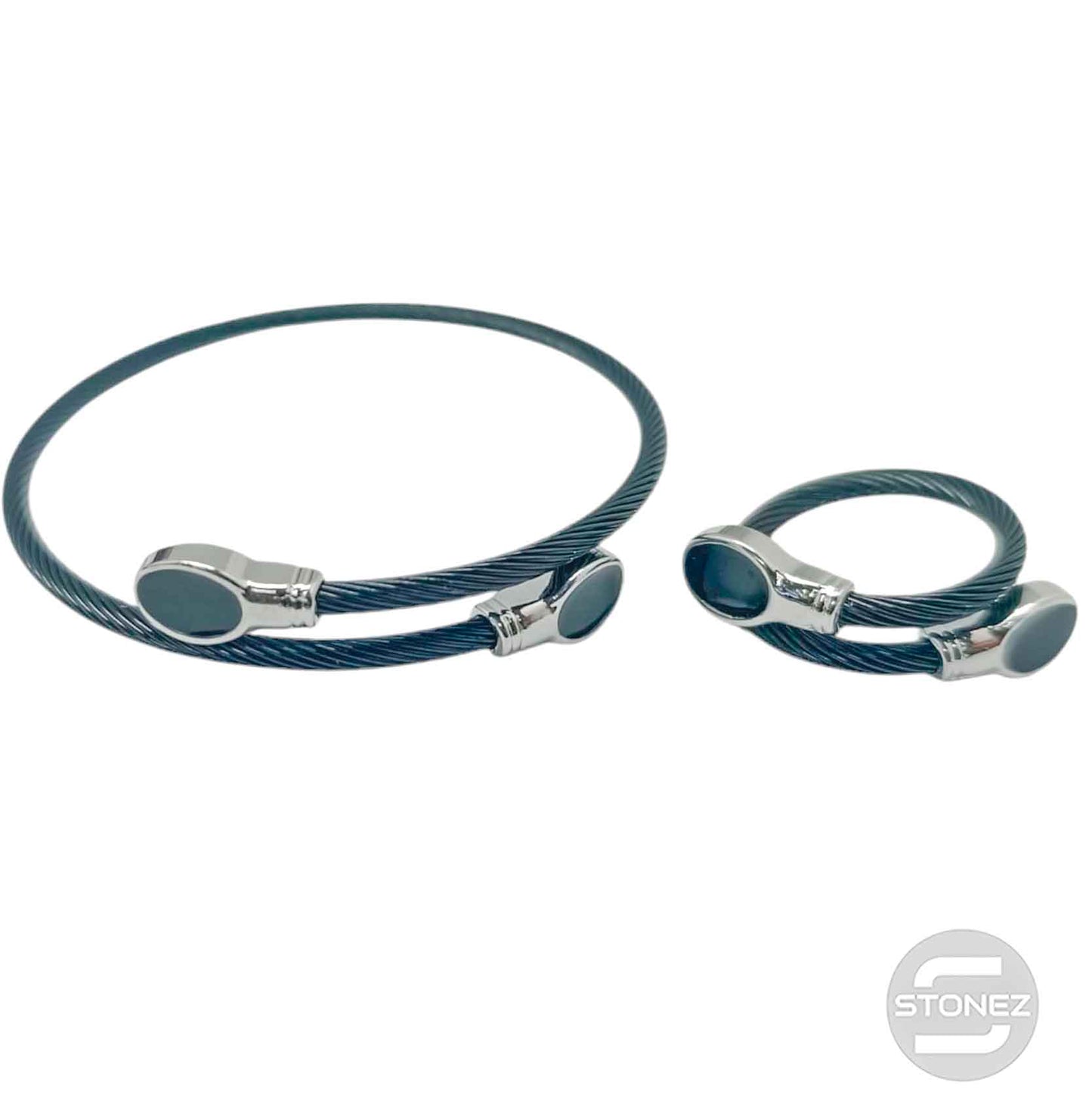 60356-08 Juego De Acero Pulsera y Anillo Ajustable