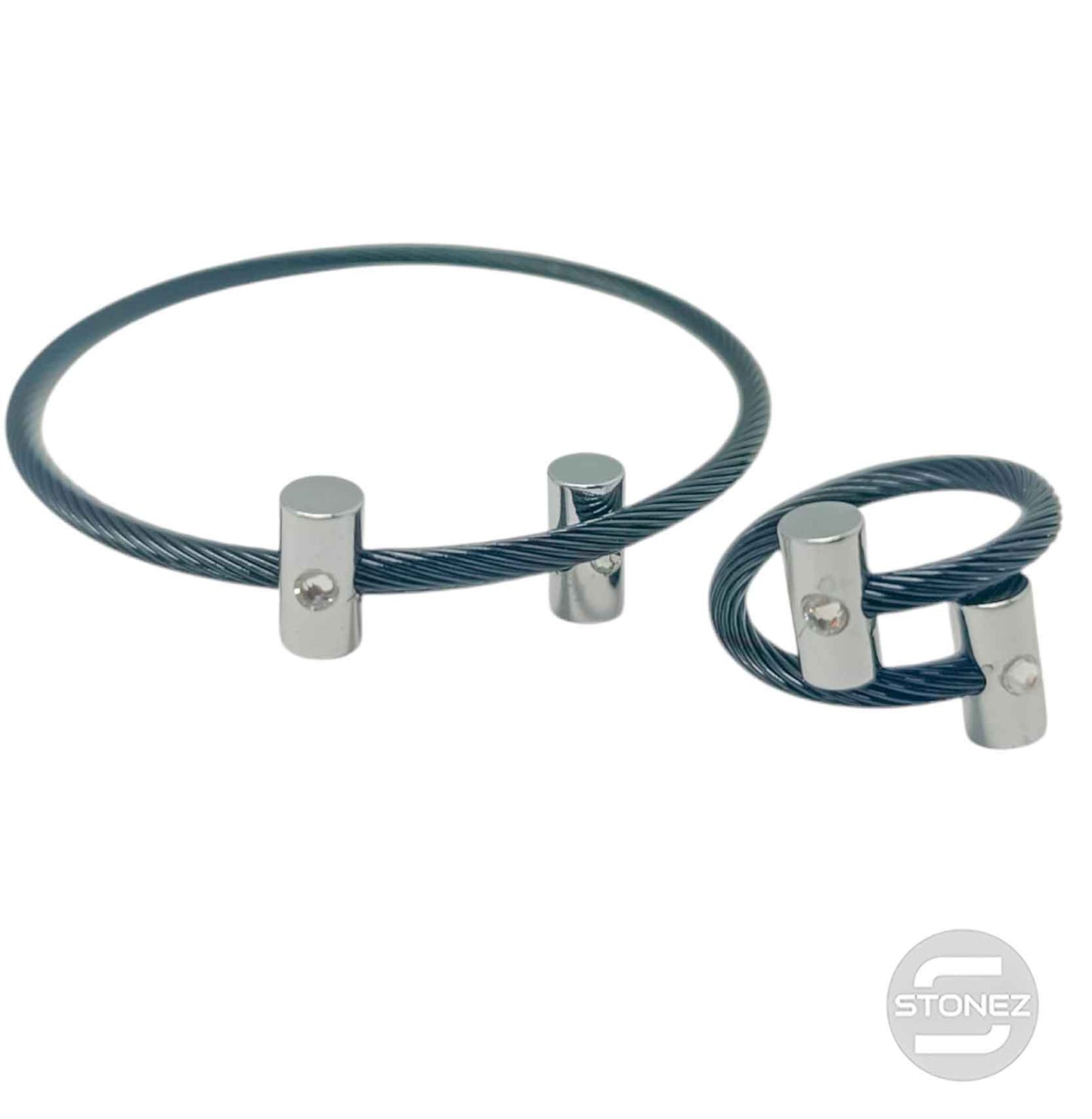 60356-18 Juego De Acero Pulsera y Anillo Ajustable