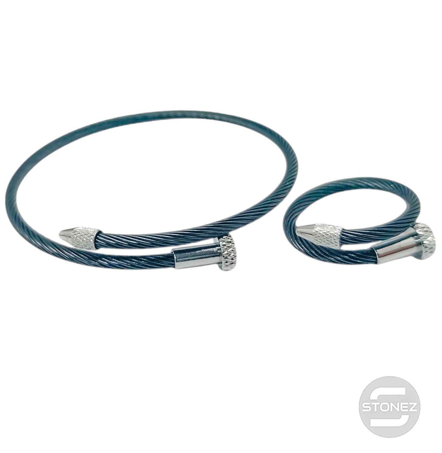 60356-22 Juego De Acero Pulsera y Anillo Ajustable