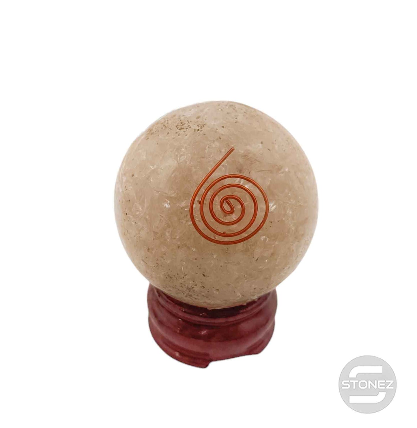 60375-01 Esfera Orgonita Con Piedra Cuarzo Blanco 6 cms Aporx ( Peana No Incluido)