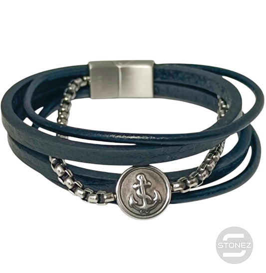60379-01 Pulsera Acero Y Cuero Largo 22 Cms Aprox